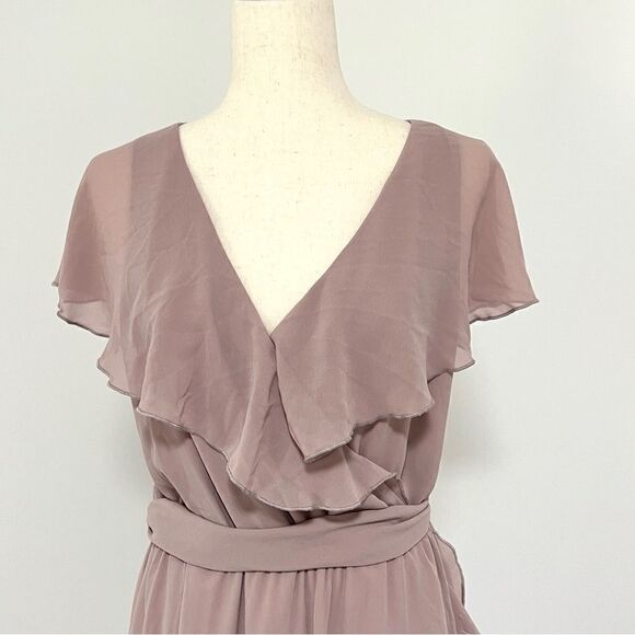 Show Me Your MuMu Jess Ruffle MIDI Dress Neutral Mauve Chiffon XL Wedding Party - Picture 11 of 16